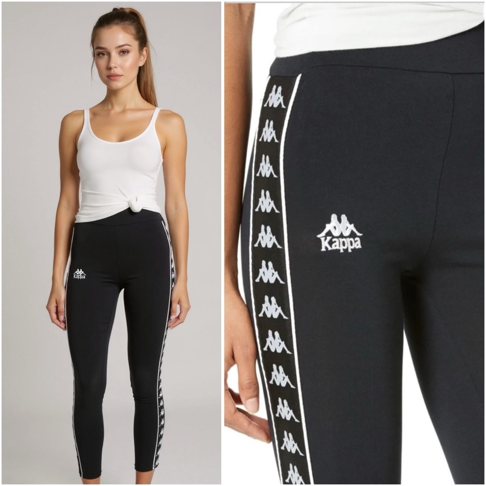 KAPPA Black and White Y2K Banda Anen Velour Streetwear Track Pants Size Small
